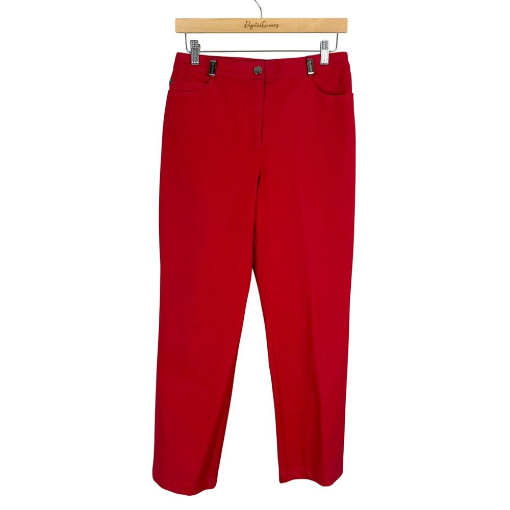 St. John Sport Straight Leg High Rise Red Jeans 6 Denim Silver Quiet Luxury EUC